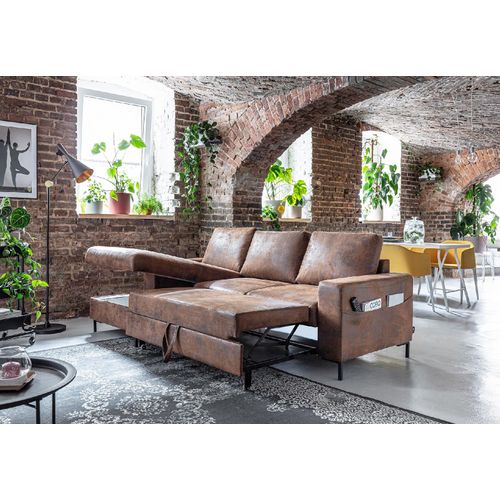 Canapé Angle Gauche Convertible 4 Places Lilly En Microfibre Marron