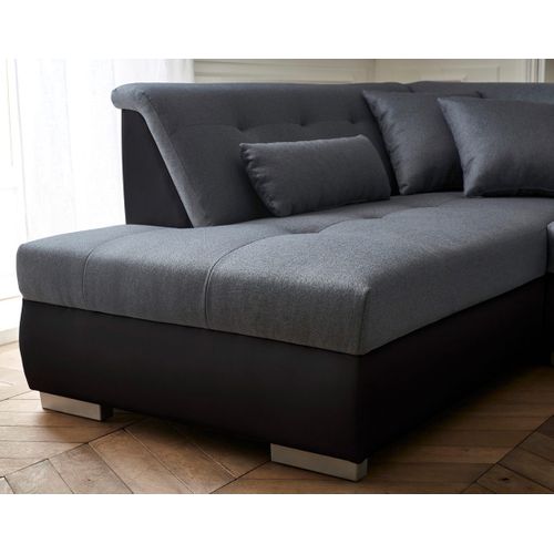 Vermont - Canapé Panoramique D'angle Gauche - 7 Places - XXL Noir / Gris