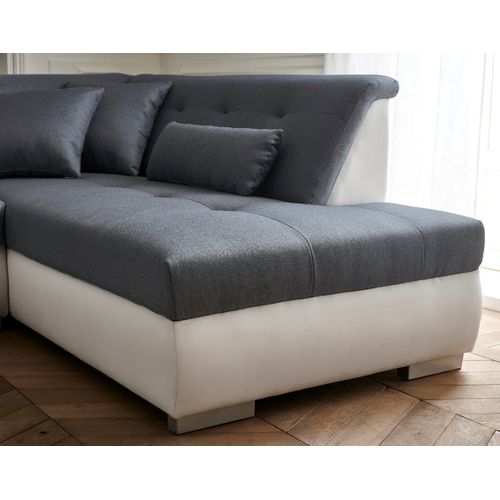 Vermont - Canapé Panoramique D'angle Droit - 7 Places - XXL Blanc / Gris