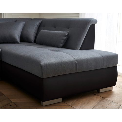 Canapé Panoramique 7 Places Vermont En Simili/tissu Noir / Gris