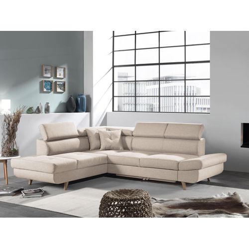 Canapé Angle Gauche Convertible 5 Places Linea En Tissu Beige