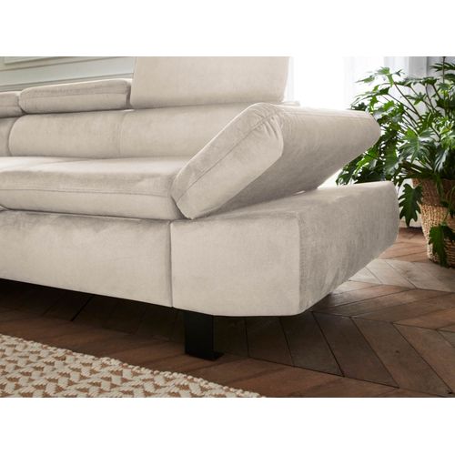 Canapé Angle Gauche Convertible 5 Places Nairobi En Velours Beige