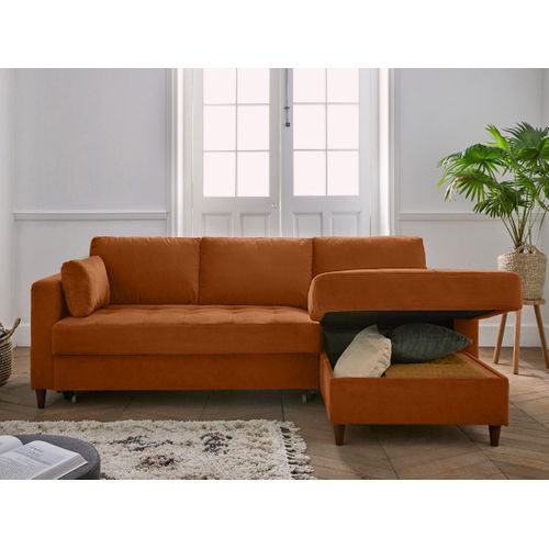 Canapé Angle Droit Convertible 4 Places Anna En Velours Rouille