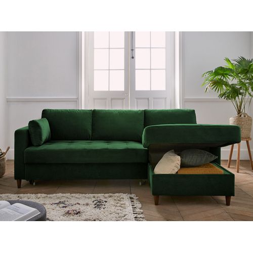 Canapé Angle Droit Convertible 4 Places Anna En Velours Vert