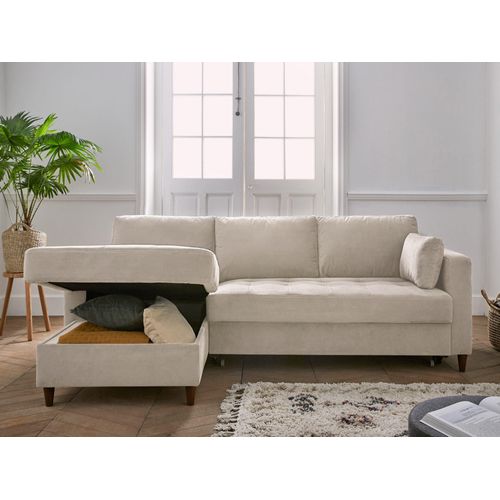 Canapé Angle Gauche Convertible 4 Places Anna En Velours Beige