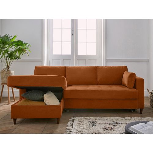 Canapé Angle Gauche Convertible 4 Places Anna En Velours Rouille