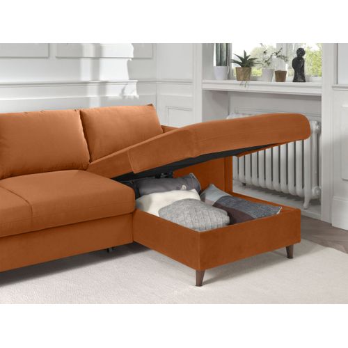 Canapé Angle Droit Convertible 4 Places Brooke En Velours Rouille