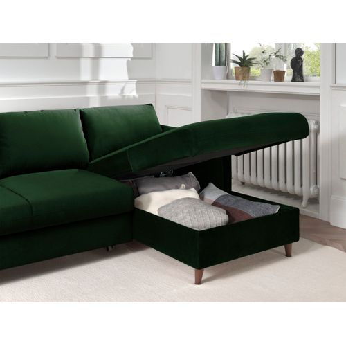 Canapé Angle Droit Convertible 4 Places Brooke En Velours Vert