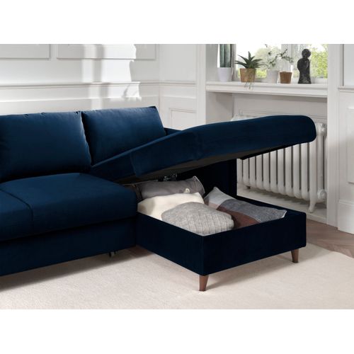 Canapé Angle Droit Convertible 4 Places Brooke En Velours Bleu Nuit