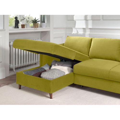 Canapé Angle Gauche Convertible 4 Places Brooke En Velours Vert Olive