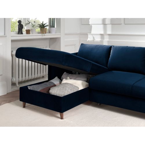 Canapé Angle Gauche Convertible 4 Places Brooke En Velours Bleu Nuit