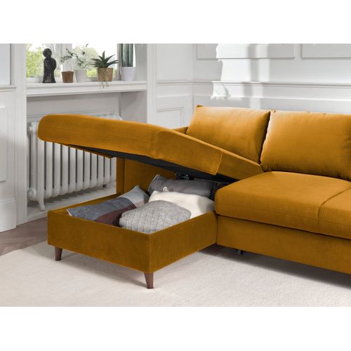 Canapé Angle Gauche Convertible 4 Places Brooke En Velours Jaune