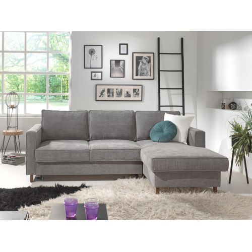 Canapé Angle Droit Convertible 4 Places Jake En Velours Côtelé Gris Clair