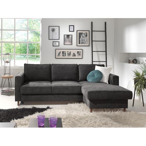 Canapé Angle Droit Convertible 4 Places Jake En Velours Côtelé Gris Foncé