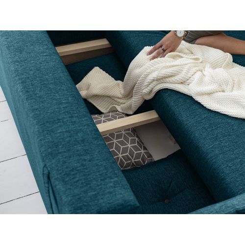 Canapé Angle Droit Convertible 5 Places Lena En Tissu Bleu Turquoise