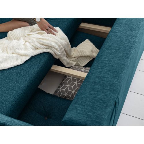 Canapé Angle Gauche Convertible 5 Places Lena En Tissu Bleu Turquoise