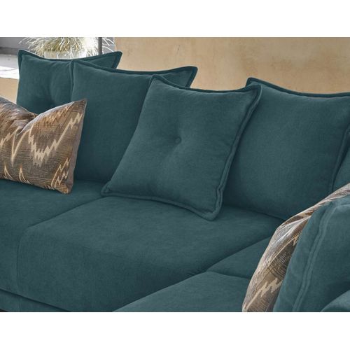 Lena - Canapé D'angle Panoramique Convertible - Avec Coffre - 7 Places - Droit Bleu Turquoise