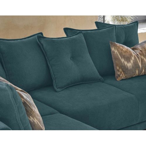 Lena - Canapé D'angle Panoramique Convertible - Avec Coffre - 7 Places - Gauche Bleu Turquoise