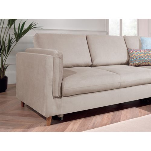 Canapé Angle Droit Convertible 5 Places Brooke En Velours Beige