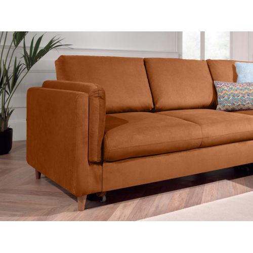 Canapé Angle Droit Convertible 5 Places Brooke En Velours Rouille