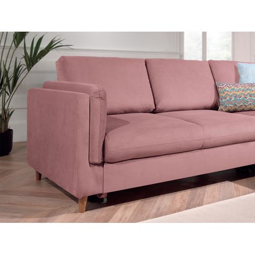 Canapé Angle Droit Convertible 5 Places Brooke En Velours Rose