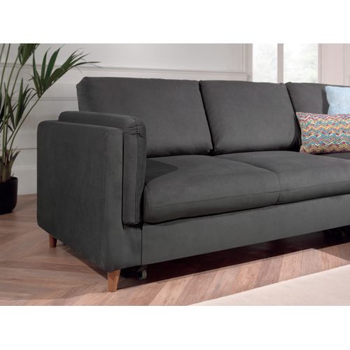 Canapé Angle Droit Convertible 5 Places Brooke En Velours Gris Foncé