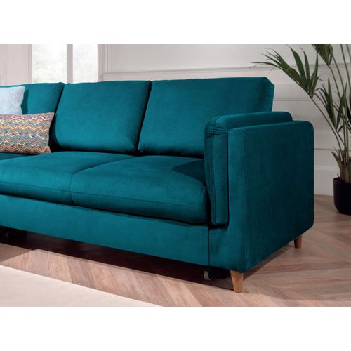 Canapé Angle Gauche Convertible 5 Places Brooke En Velours Bleu Canard