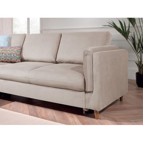 Canapé Angle Gauche Convertible 5 Places Brooke En Velours Beige