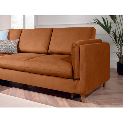 Canapé Angle Gauche Convertible 5 Places Brooke En Velours Rouille