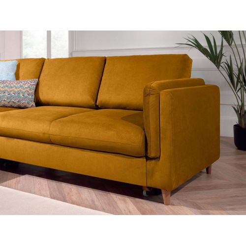 Canapé Angle Gauche Convertible 5 Places Brooke En Velours Jaune