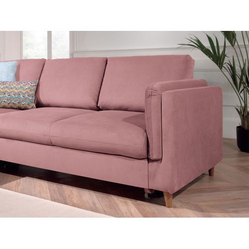 Canapé Angle Gauche Convertible 5 Places Brooke En Velours Rose