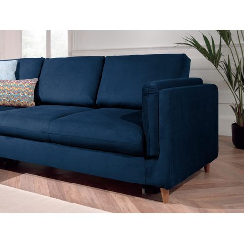 Canapé Angle Gauche Convertible 5 Places Brooke En Velours Bleu Nuit