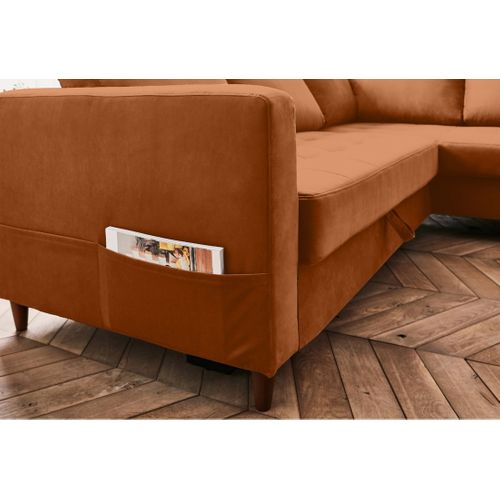 Canapé Angle Droit Convertible 5 Places Anna En Velours Rouille