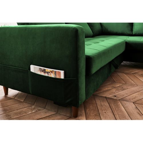 Canapé Angle Droit Convertible 5 Places Anna En Velours Vert