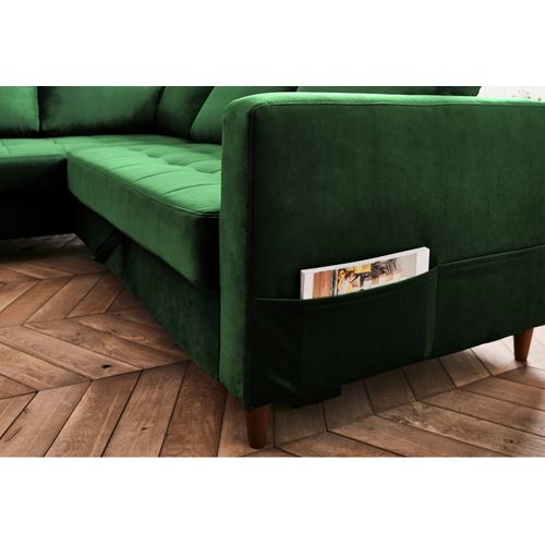 Canapé Angle Gauche Convertible 5 Places Anna En Velours Vert