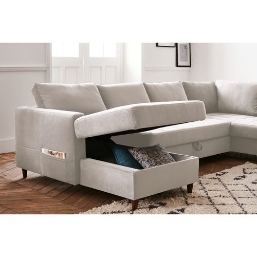 Canapé Panoramique 7 Places Anna En Velours Beige