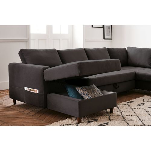 Canapé Panoramique 7 Places Anna En Velours Gris Foncé