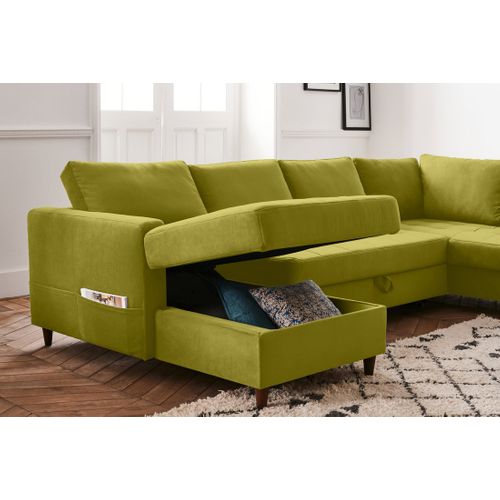 Canapé Panoramique 7 Places Anna En Velours Vert Olive