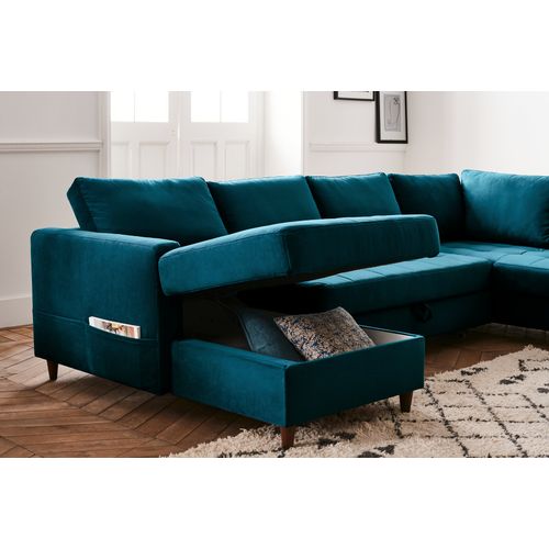 Canapé Panoramique 7 Places Anna En Velours Bleu Canard