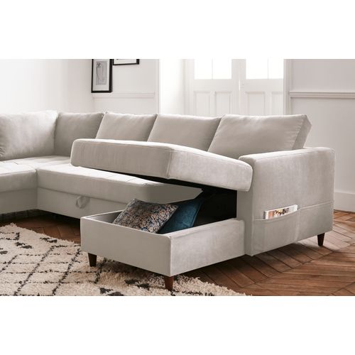 Canapé Panoramique 7 Places Anna En Velours Beige