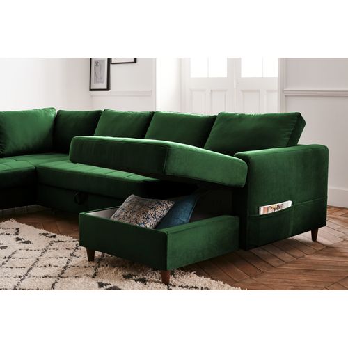 Canapé Panoramique 7 Places Anna En Velours Vert
