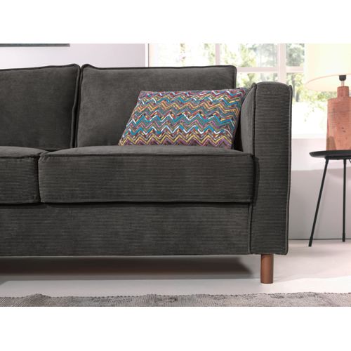 Canapé Angle Gauche Convertible 5 Places Jake En Velours Côtelé Gris Foncé