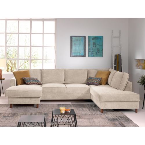 Canapé Panoramique 7 Places Jake En Velours Côtelé Beige