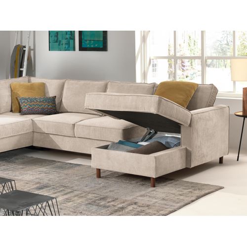 Canapé Panoramique 7 Places Jake En Velours Côtelé Beige