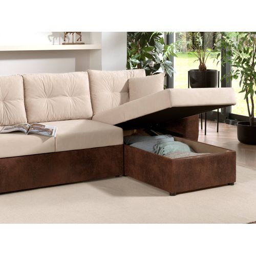 Astoria - Canapé D'angle Réversible - Convertible Avec Coffre - Velours Et Microfibre - 4 Places