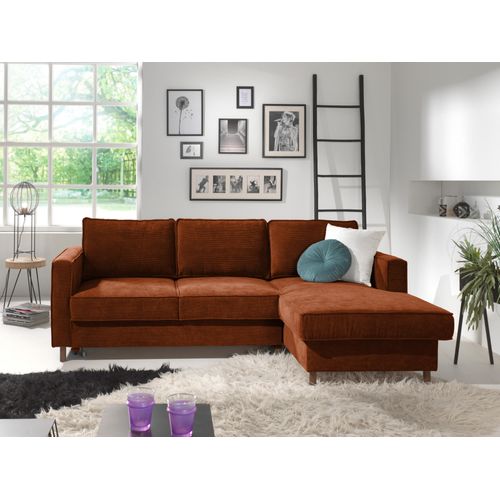 Canapé Angle Droit Convertible 4 Places Jake En Velours Côtelé Rouille