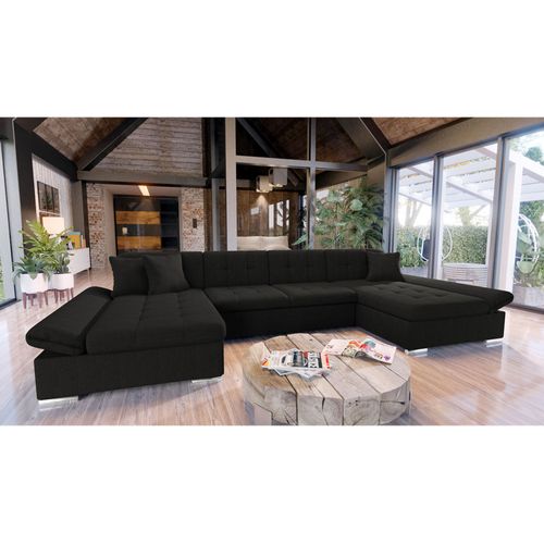 Canapé Panoramique 7 Places Ulys En Tissu Noir