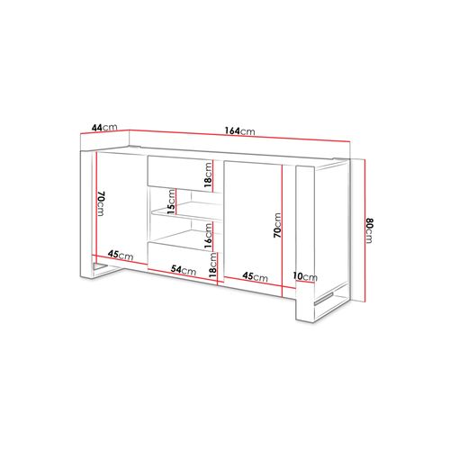 Willow - Buffet Bas - Effet Bois Et Gris - 2 Portes, 2 Tiroirs Et 2 Niches - 164 Cm