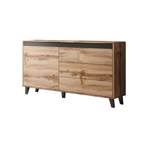 Lord - Buffet Bas - Effet Bois Et Noir - 3 Tiroirs Et 1 Porte - 138 Cm