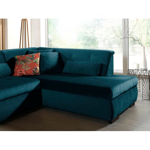 Canapé Panoramique 7 Places Vermont En Velours Bleu Canard